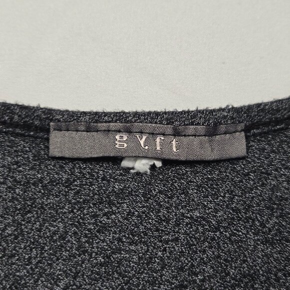 GYFT Gray Bell Sleeve Tunic Top L Criss Cross Neck Boho Chic Casual Soft Classic - Picture 7 of 10